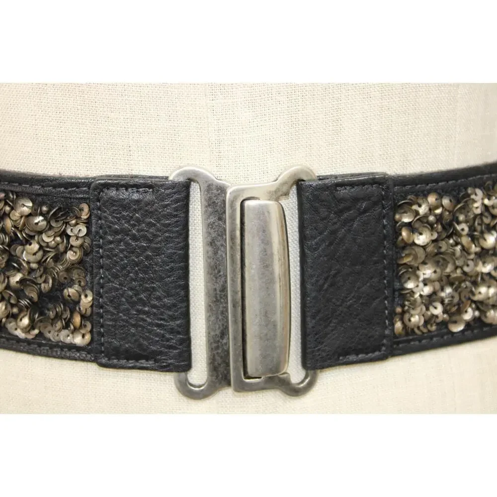 Vintage 80s Streets Ahead Size M Women's Belt Black Leather & Stretch Sequin